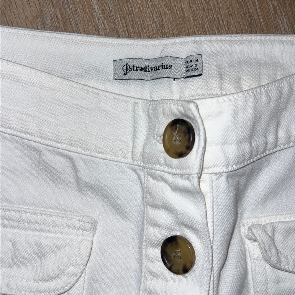 Stradivarius White Button-Down Mini denim Skirt - image 2